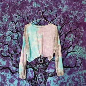 Southern Spirit Tie Dye Toggle Drawstring Cropped Longsleeve Tee